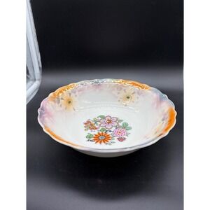 Porcelain Bowl Bovaria Germany Lusterware Orange/Lavendar/Pink Vintage Floral